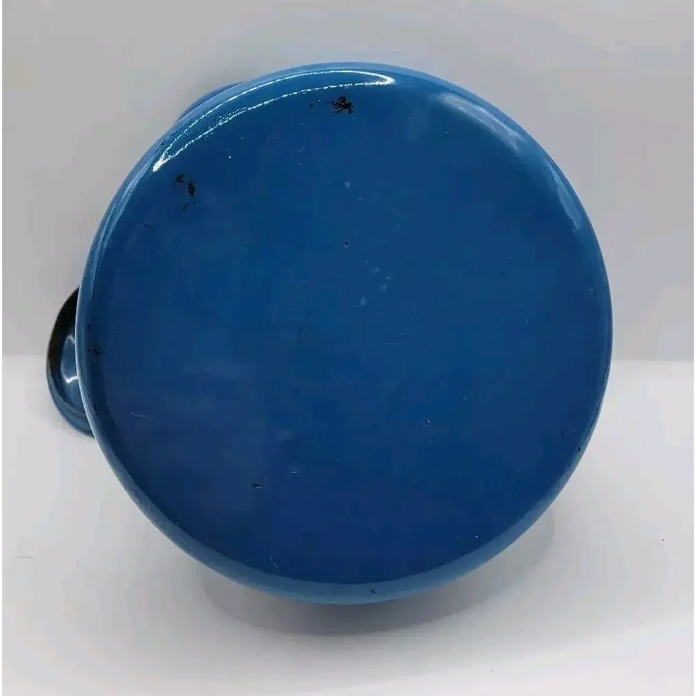 Vintage Graniteware Blue & White Polka Dots Enamel Gooseneck Swing Handle Teapot